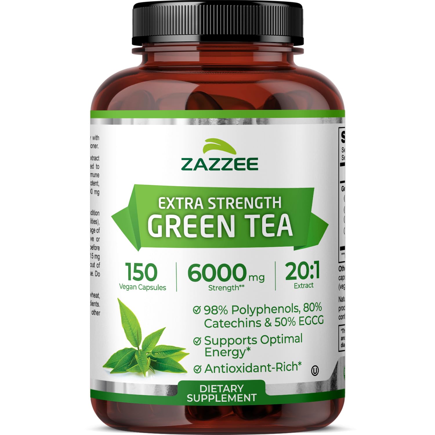 Zazzee Extra Strength Green Tea 20:1 Extract, 50% EGCG, 98% Polyphenols, 80% Catechins, 150 Vegan Capsules, 5 Month Supply, Certified Kosher - Maple Wellness Supplements