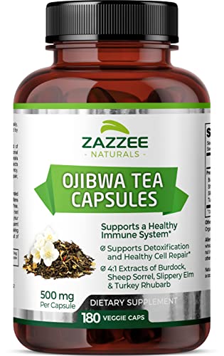 Zazzee Extra Strength Ojibwa Tea 500 mg, 180 Vegan Capsules, Rene Caisse's Original - Maple Wellness Supplements