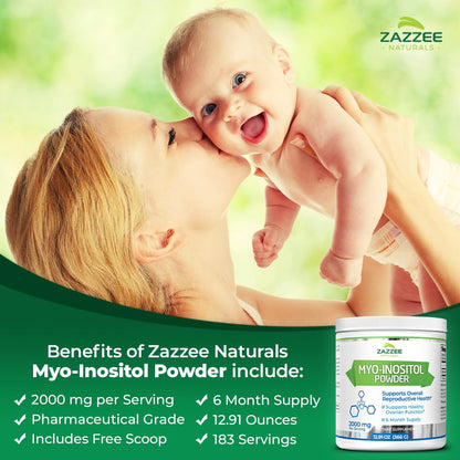 Zazzee Myo-Inositol Powder, 6 Month Supply, 183 Servings, 2000 mg per Serving - Maple Wellness Supplements