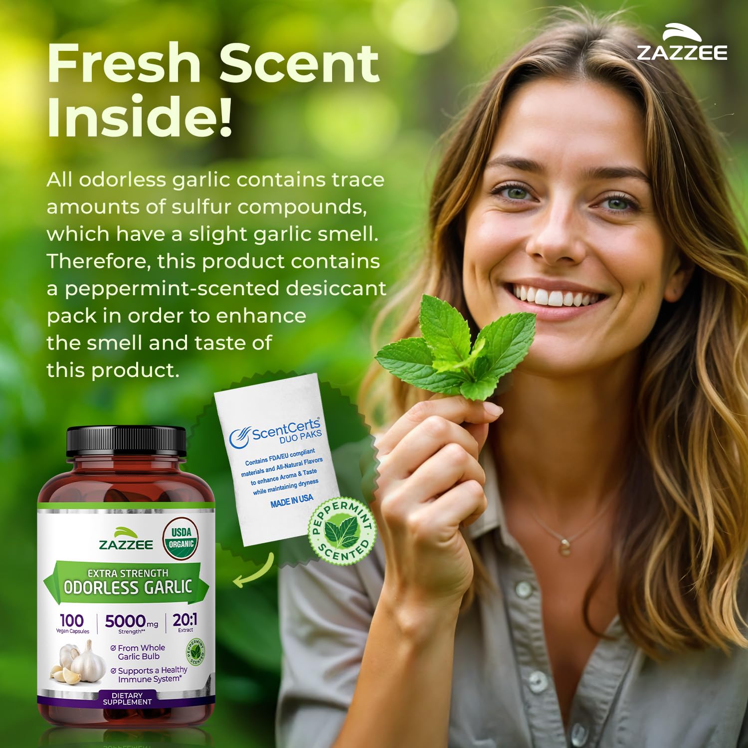 Zazzee USDA Organic Odorless Garlic 20:1 Extract, 1% Allicin, 100 Vegan Capsules, 3+ Month Supply, Allium Sativum, Immune, Circulation & Heart Health Support - Maple Wellness Supplements