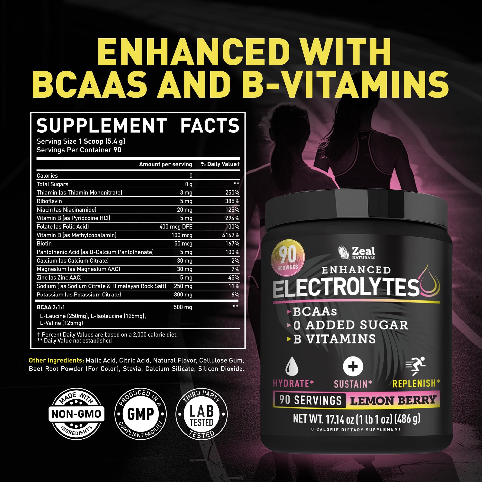 Zeal Electrolyte Powder - 90 Servings | Keto Electrolytes Powder | Zero Sugar, BCAAs, B-Vitamins | Potassium, Zinc, Magnesium - Maple Wellness Supplements