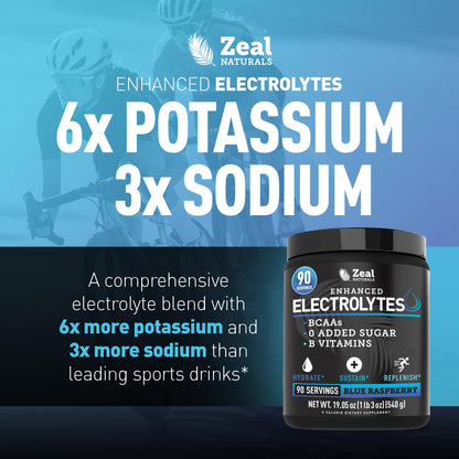 Zeal Electrolyte Powder - 90 Servings | Keto Electrolytes Powder | Zero Sugar, BCAAs, B-Vitamins | Potassium, Zinc, Magnesium - Maple Wellness Supplements