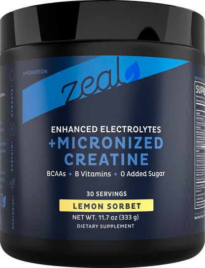 Zeal Naturals Creatine with Electrolytes & Brain Health Nootropics - 30 Servings | Women's Support for Energy, Strength, Focus, & Hydration with B Vitamins | Lemon Sorbet | Zero Sugar No Bloat Formula - Maple Wellness Supplements