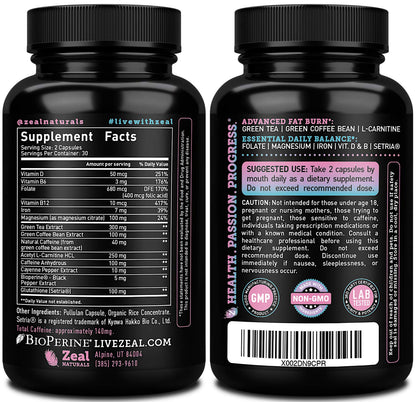 Zeal Naturals Weight Loss Support for Women + Daily Balance Vitamins (Iron, Vitamin D, Setria®, Folate) Premium Diet Support Pills for Women+ Multivitamin and Hormone Support - Maple Wellness Supplements
