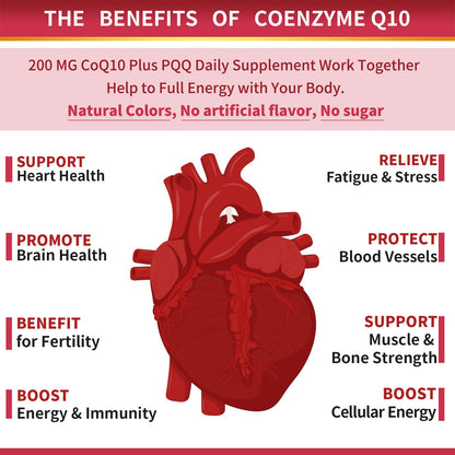 ZEBORA CoQ10-200mg-Softgels with PQQ, BioPerine & Omega-3, 120 Servings Coenzyme Q10(Ubiquinone) Supplement for High-Absorption, Powerful-Antioxidant - Maple Wellness Supplements