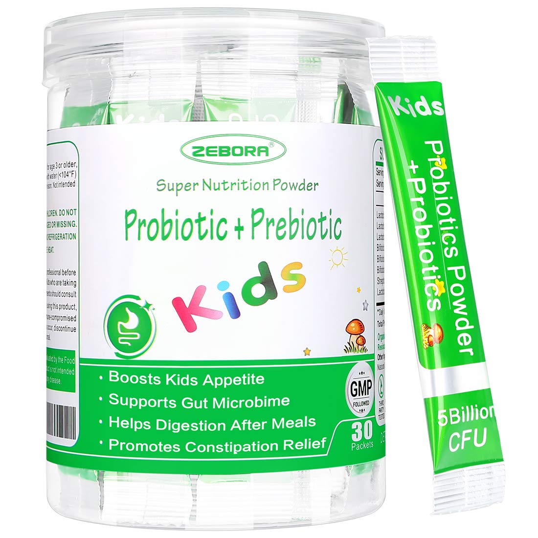 ZEBORA Kids Probiotic & Prebiotics Powder Age 3+ Support Children's Digestive & Immune System with Natural Source, Promotes Constipation Relief, Non-GMO - Maple Wellness Supplements