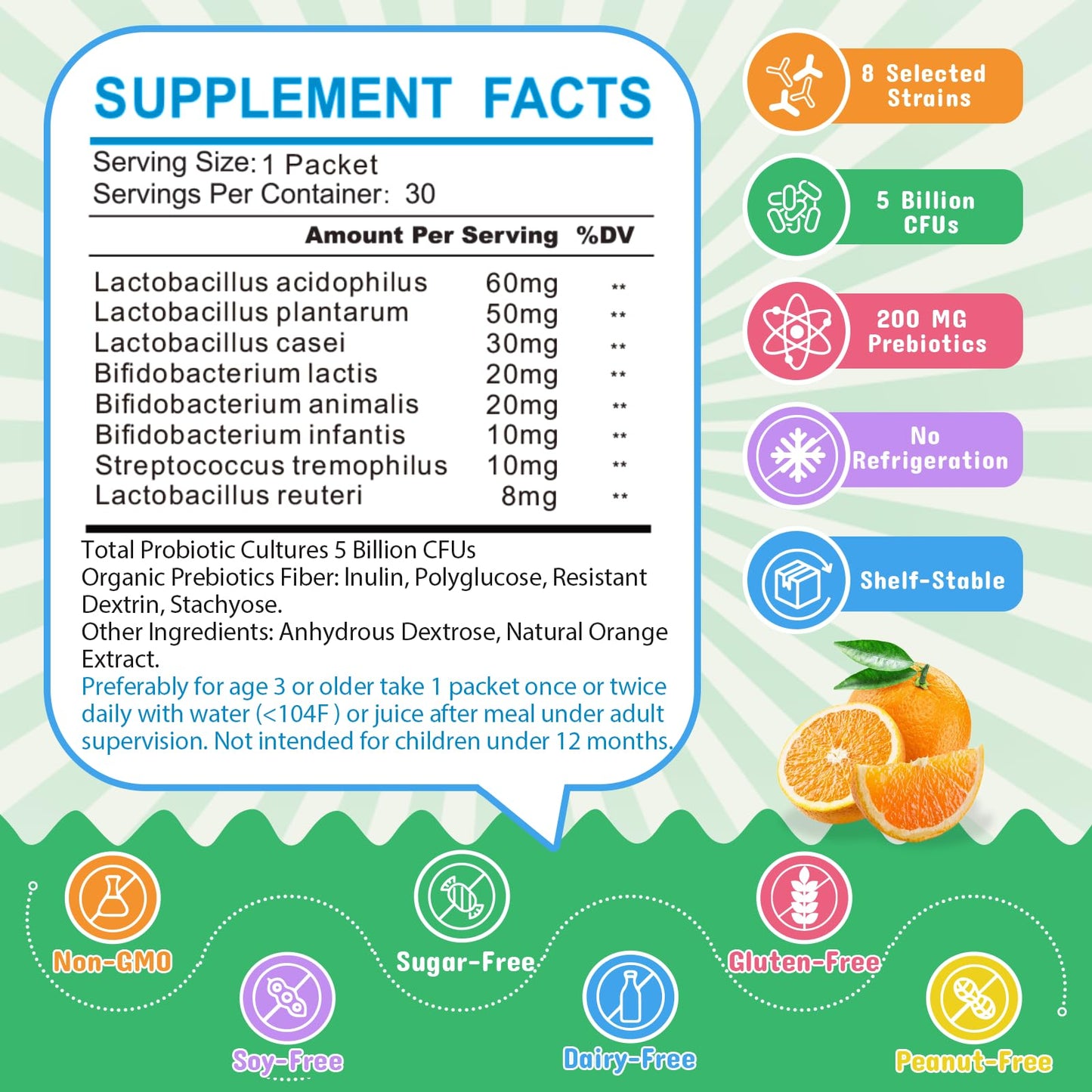 ZEBORA Kids Probiotic & Prebiotics Powder Age 3+ Support Children's Digestive & Immune System with Natural Source, Promotes Constipation Relief, Non-GMO - Maple Wellness Supplements