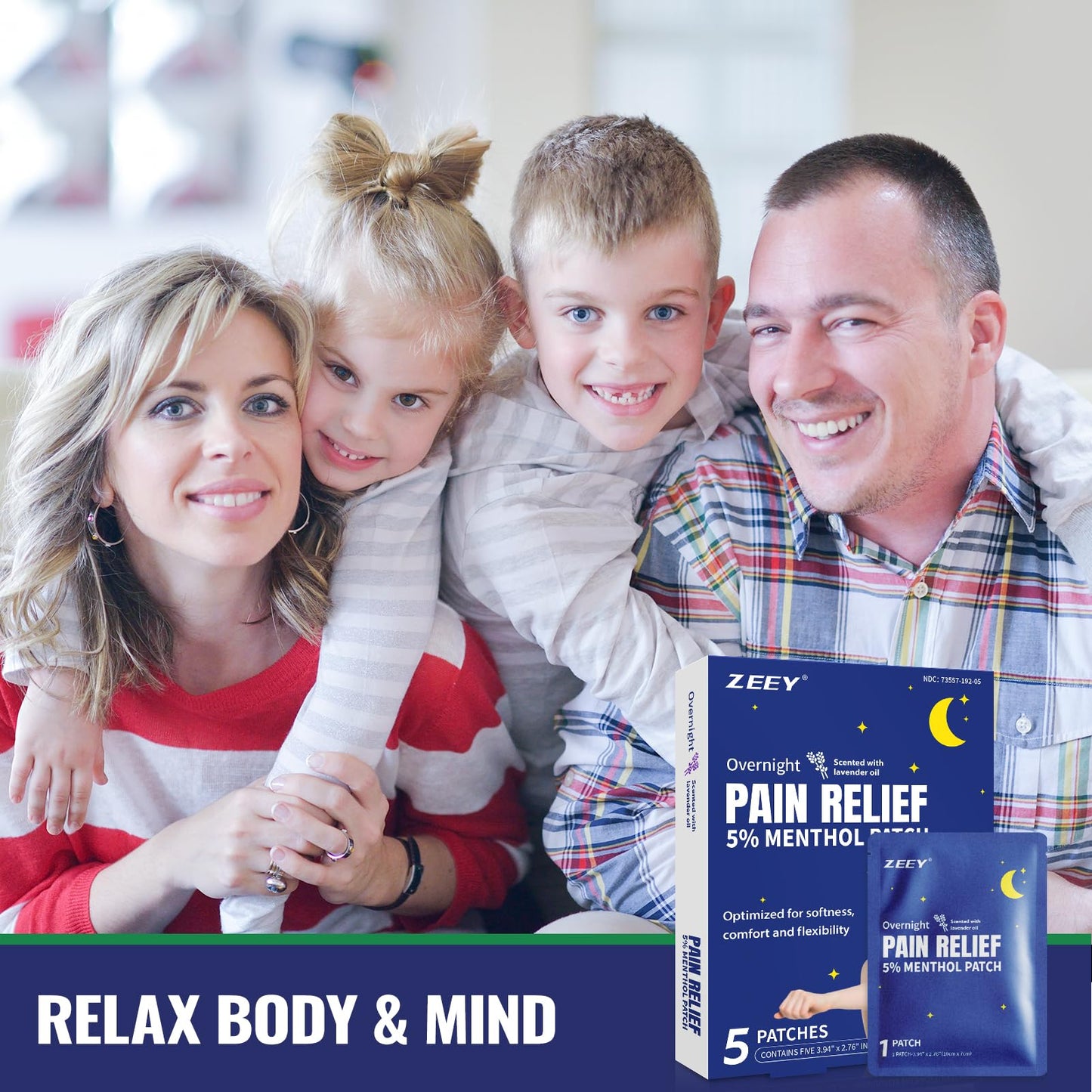 ZEEY 5% Menthol Overnight Pain Relief Patches, French Lavender Oil Pain Patch for Back, Knee, Neck, Shoulders, Joints, Muscle Soreness, Fast Acting, Topical Analgesic, Gel Patch, 3.94" x 2.76", 5Ct - Maple Wellness Supplements