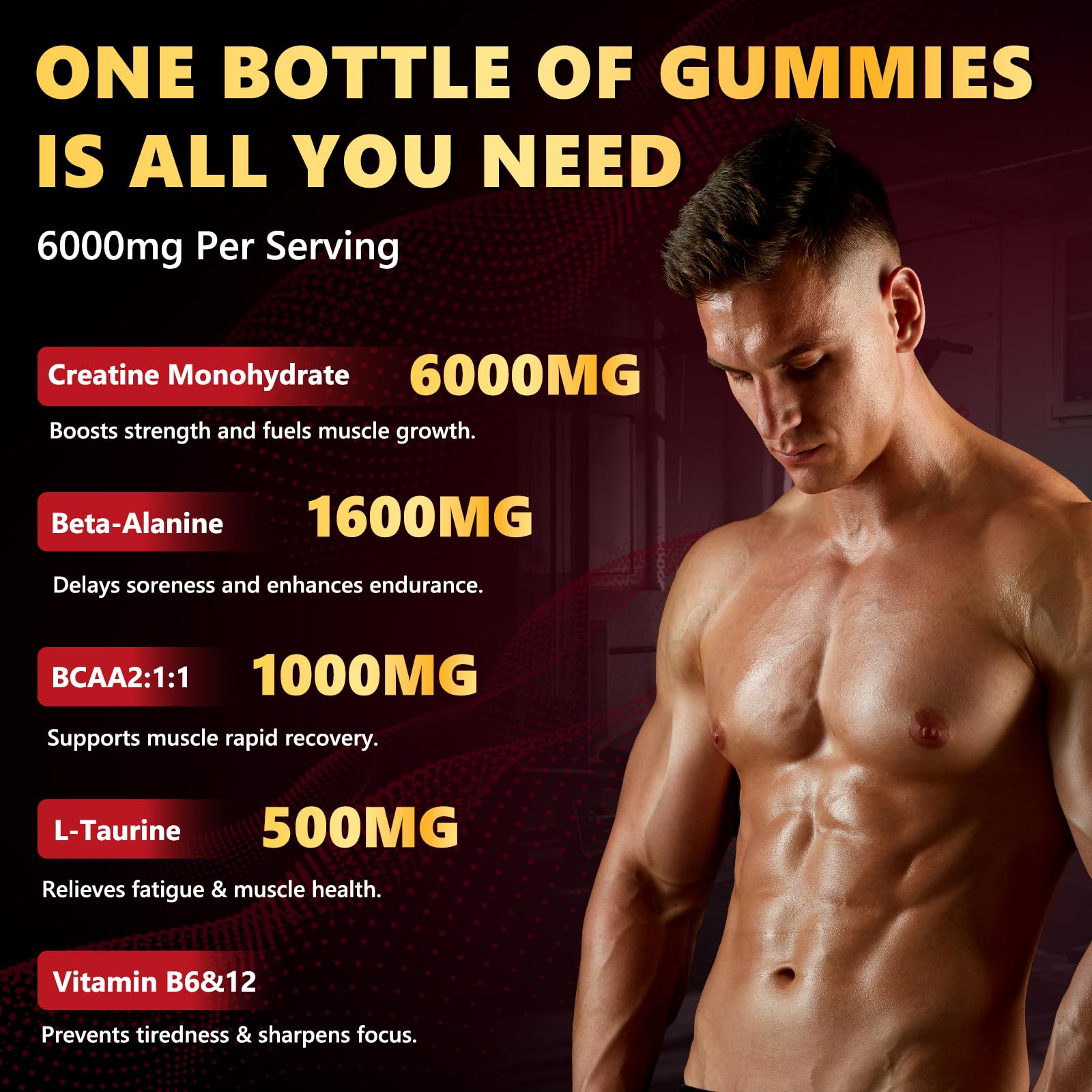 ZELKORE Creatine Monohydrate Gummies 6000mg for Men & Women, Sugar Free Creatine Gummy for Pre & Post Workout, High Absorption Supplement with BCAA, Support Boost Strength, - Maple Wellness Supplements