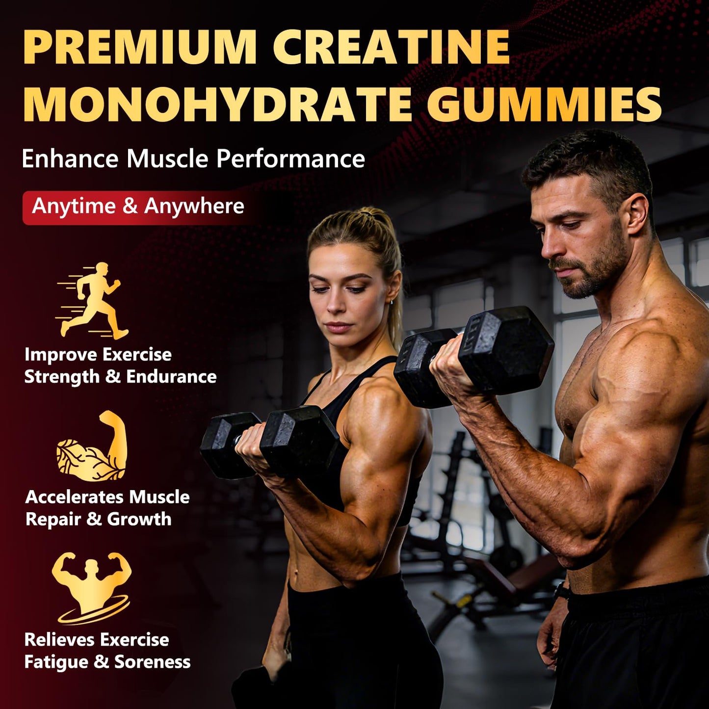 ZELKORE Creatine Monohydrate Gummies 6000mg for Men & Women, Sugar Free Creatine Gummy for Pre & Post Workout, High Absorption Supplement with BCAA, Support Boost Strength, - Maple Wellness Supplements
