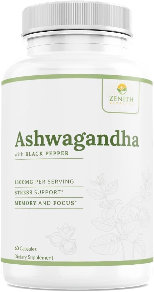 Zenith Vitality Ashwagandha 1300mg Capsules – Stress Relief & Cortisol Support, Immune & Energy Boost, Mental Clarity, Herbal Adaptogen Supplement – 60 Count - Maple Wellness Supplements
