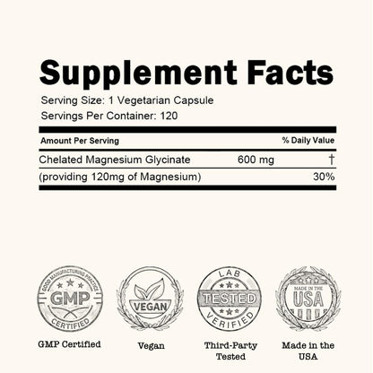 Zenium - Magnesium Glycinate for Sleep, Chelated, 600mg per Serving, 120 Capsules | High Absorption | Relieve Tension, Worry, Nervousness | Calm The Mind & Body | Ayurvedic | Natural Relief Supplement - Maple Wellness Supplements