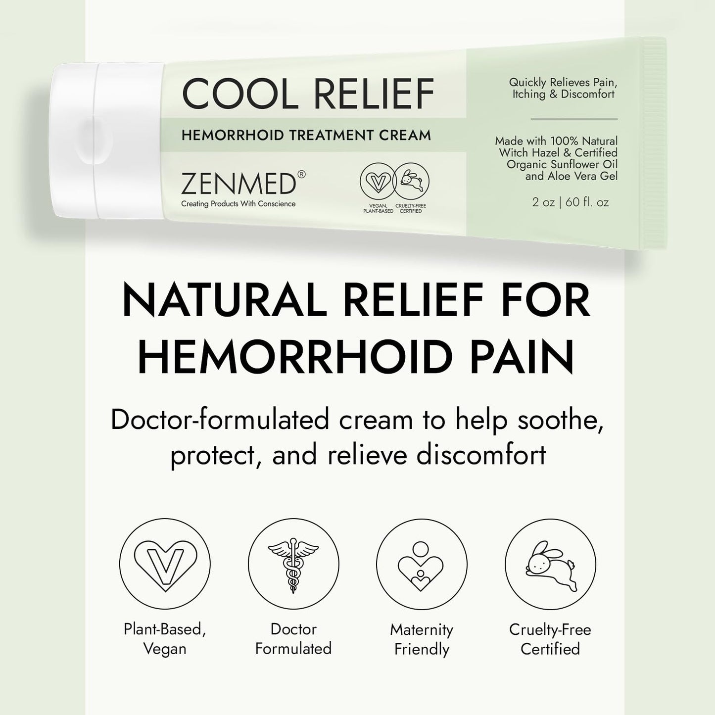 ZENMED Cool Relief - 2 oz Natural Herbal Cream with Organic Ingredients of Hemorrhoids Formula - Maple Wellness Supplements