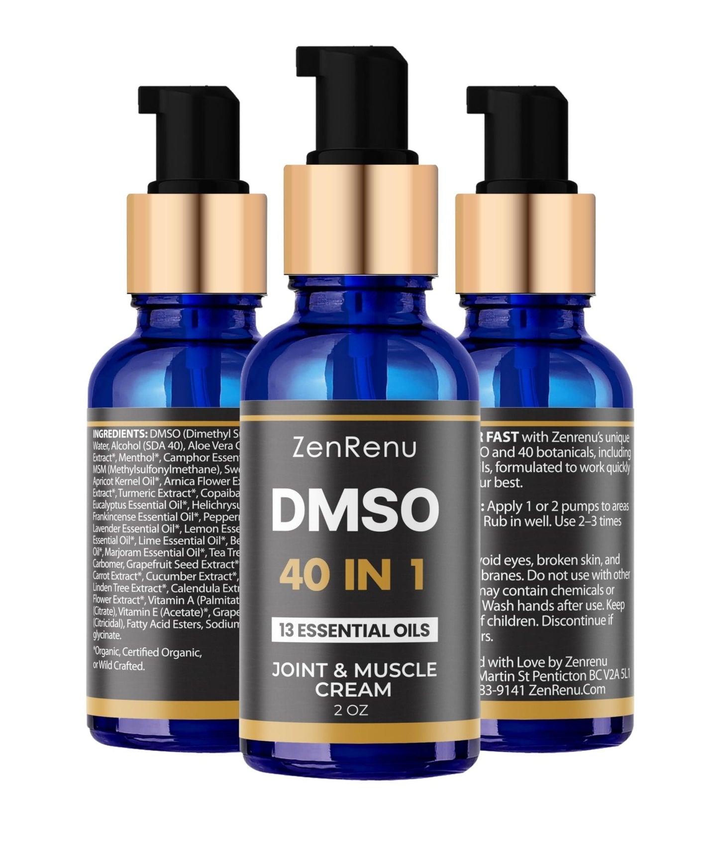 Zenrenu DMSO Cream 99.995% Pure Pharmaceutical Grade - 40-in-1 Advanced Formula -12 Essential Oils, Arnica, Aloe Vera, MSM - Fast-Absorbing Cream – 2 oz Glass Pump Bottle – Made in USA - Maple Wellness Supplements