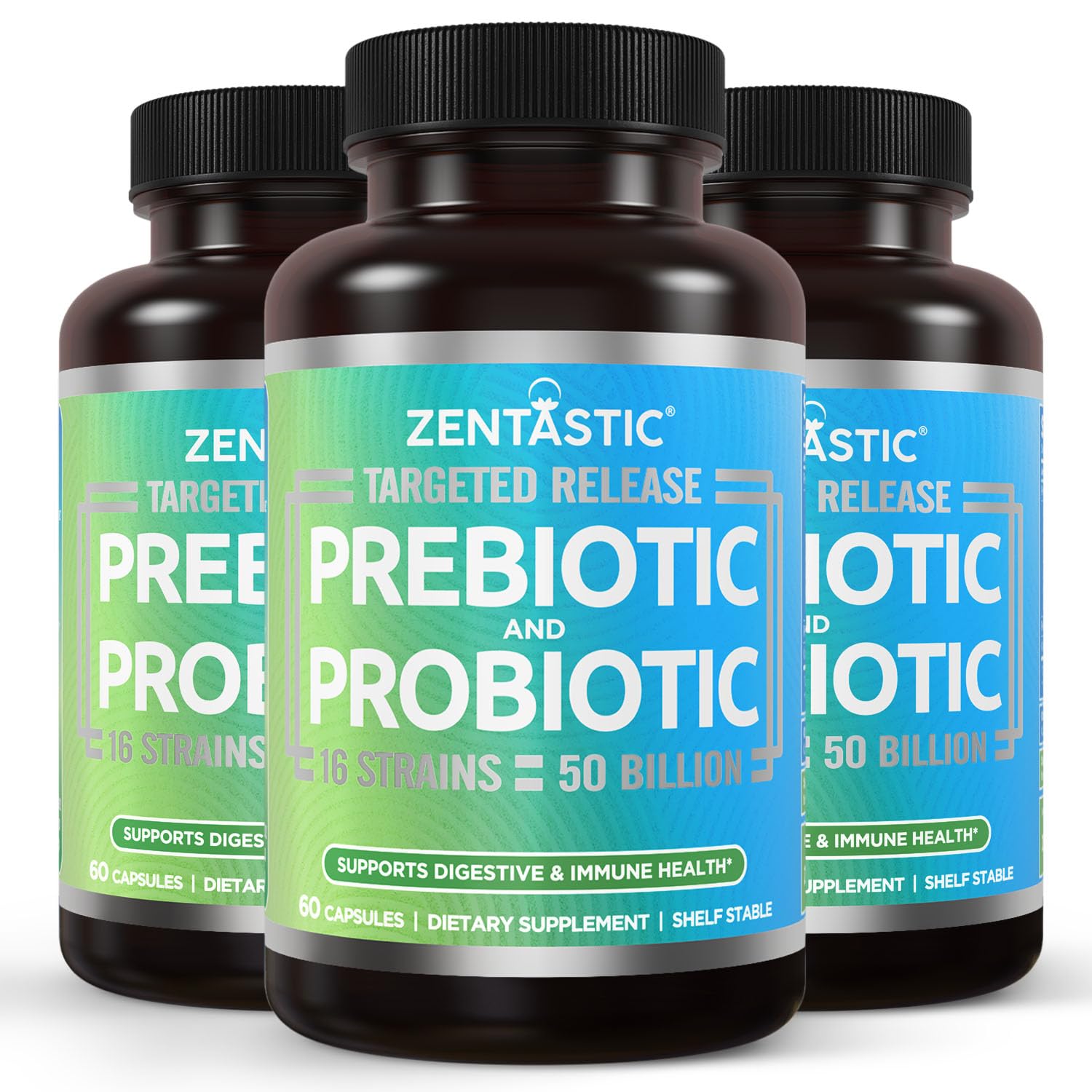 Zentastic Probiotics & Prebiotics Supplement - 50 Billion CFU - for Men & Women’s Immune & Digestive Health - 16 Strains - Shelf Stable - 180 Delayed Release Veggie Capsules - Maple Wellness Supplements