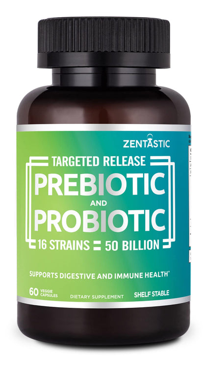 Zentastic Probiotics & Prebiotics Supplement - 50 Billion CFU - for Men & Women’s Immune & Digestive Health - 16 Strains - Shelf Stable - Maple Wellness Supplements