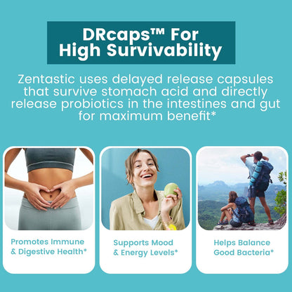 Zentastic Probiotics & Prebiotics Supplement - 50 Billion CFU - for Men & Women’s Immune & Digestive Health - 16 Strains - Shelf Stable - Maple Wellness Supplements