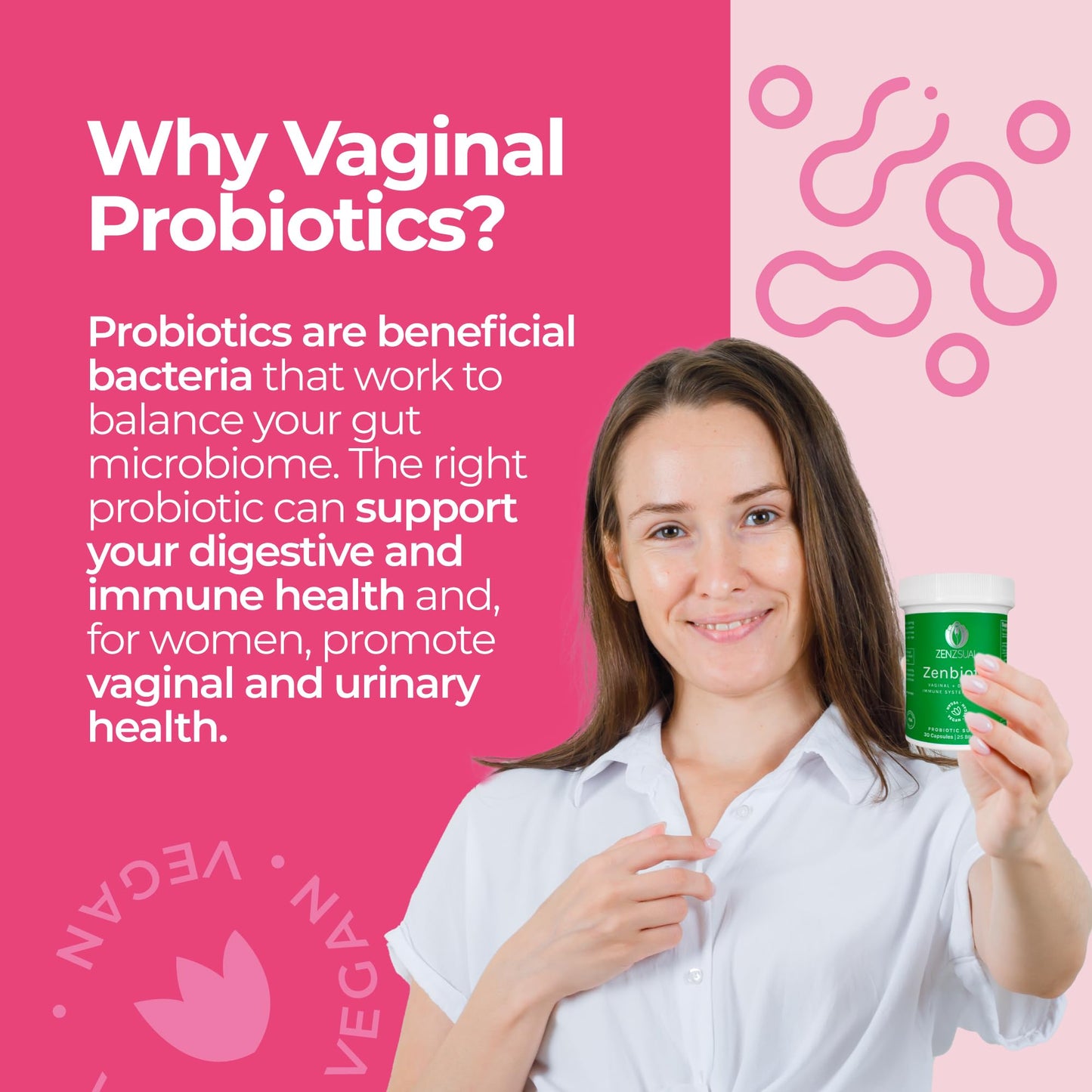 ZENZSUAL Zenbiotic Probiotics Support for Women – 25 Billion CFU, Vaginal Health & pH Balance Support, Odor & Yeast Control, Gut & Digestive Health, Urinary Comfort, Hormone Balance, 30 Vegan Capsules - Maple Wellness Supplements