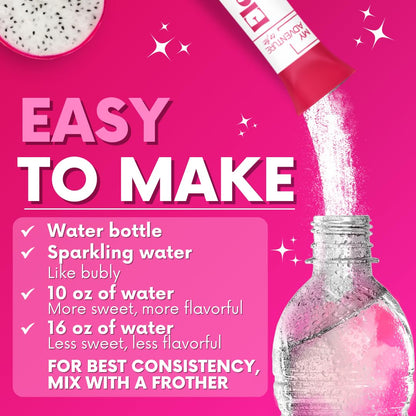 Zero Sugar Dragon Fruit Electrolytes Sticks - Refreshing Hydration - Caffeine Free Energy with Natural Ingredients - Vegan, Keto & Paleo - Maple Wellness Supplements