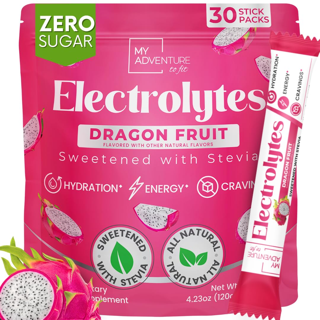 Zero Sugar Dragon Fruit Electrolytes Sticks - Refreshing Hydration - Caffeine Free Energy with Natural Ingredients - Vegan, Keto & Paleo - Maple Wellness Supplements