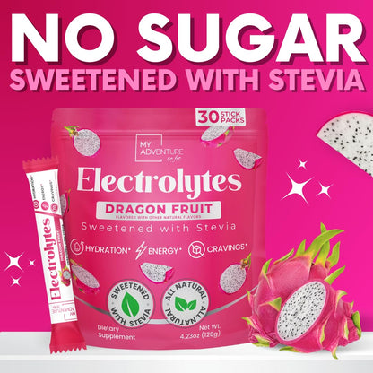 Zero Sugar Dragon Fruit Electrolytes Sticks - Refreshing Hydration - Caffeine Free Energy with Natural Ingredients - Vegan, Keto & Paleo - Maple Wellness Supplements