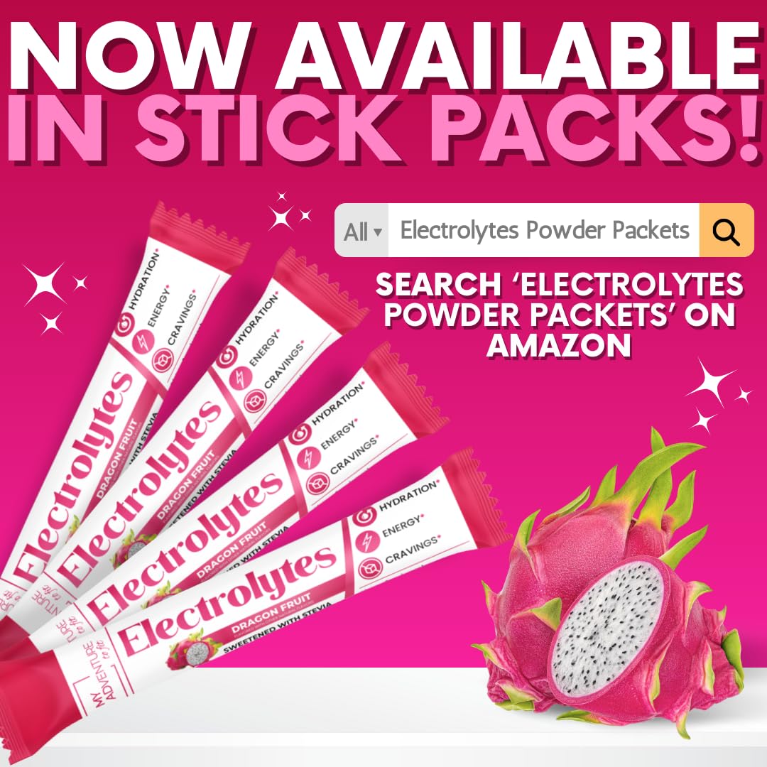 Zero Sugar Dragon Fruit Electrolytes Sticks - Refreshing Hydration - Caffeine Free Energy with Natural Ingredients - Vegan, Keto & Paleo - Maple Wellness Supplements