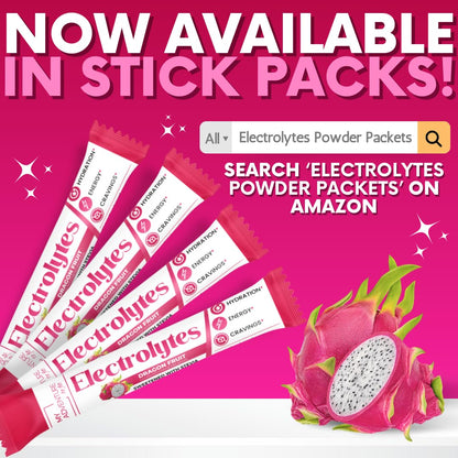Zero Sugar Dragon Fruit Electrolytes Sticks - Refreshing Hydration - Caffeine Free Energy with Natural Ingredients - Vegan, Keto & Paleo - Maple Wellness Supplements
