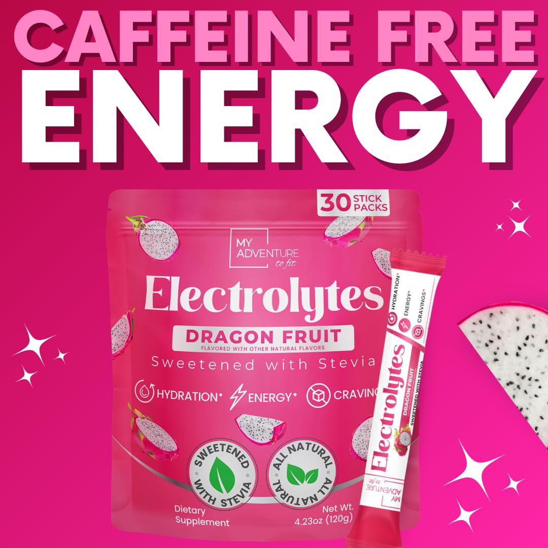 Zero Sugar Dragon Fruit Electrolytes Sticks - Refreshing Hydration - Caffeine Free Energy with Natural Ingredients - Vegan, Keto & Paleo - Maple Wellness Supplements