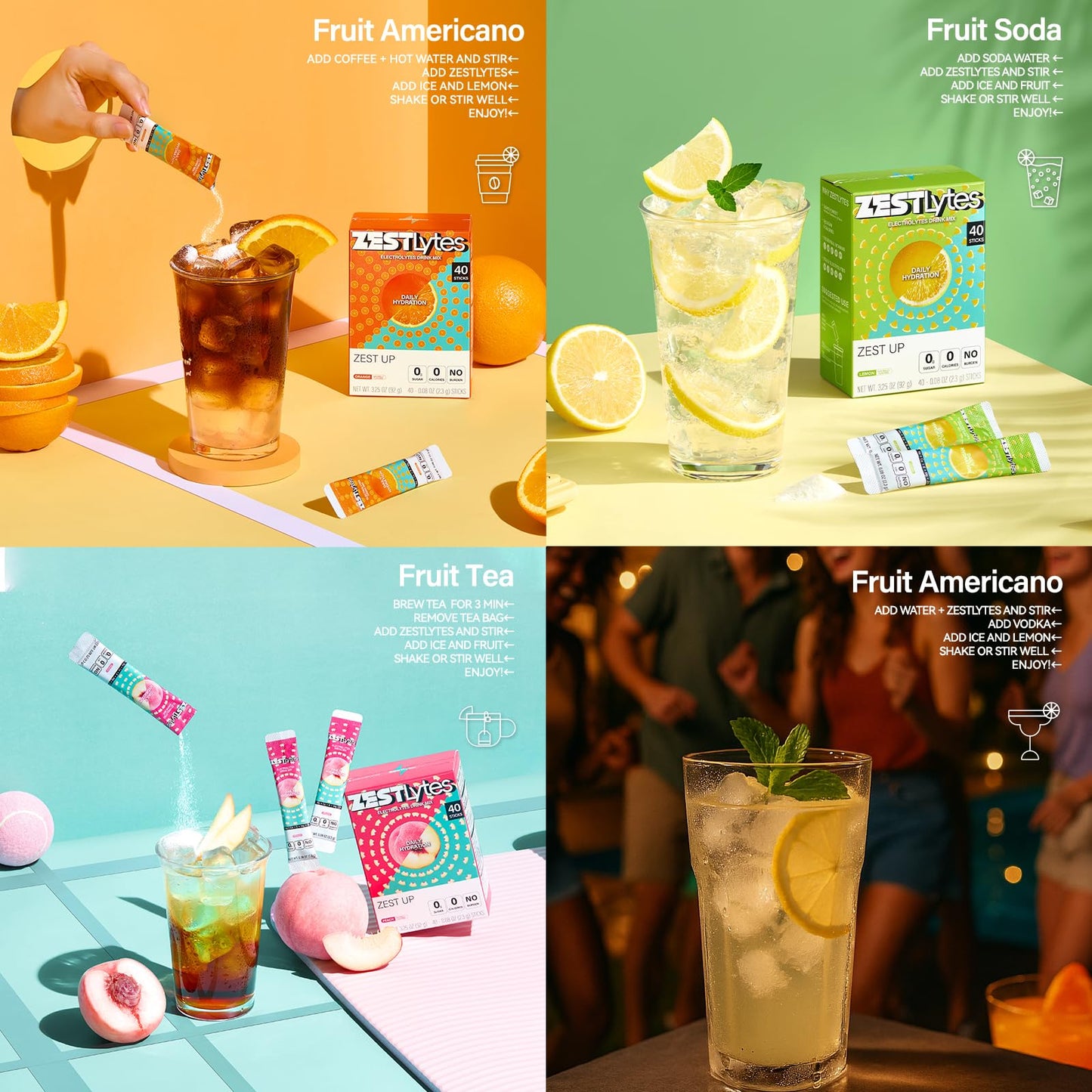 ZestLytes 40 Sticks Low Sodium Sugar Free & 0 Calorie Electrolyte Hydration Packets, Lightly Sweet Electrolyte Powder Drink Mix, Liquid Daily IV Flavors | Lemon Orange Peach Grapefruit - Maple Wellness Supplements
