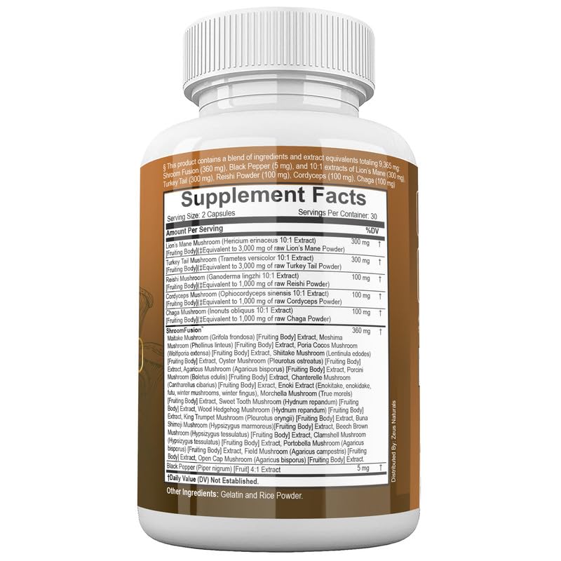 Zeus Naturals Lions Mane Capsules, Mushroom Supplement with Turkey Tail, Cordyceps - Maple Wellness Supplements