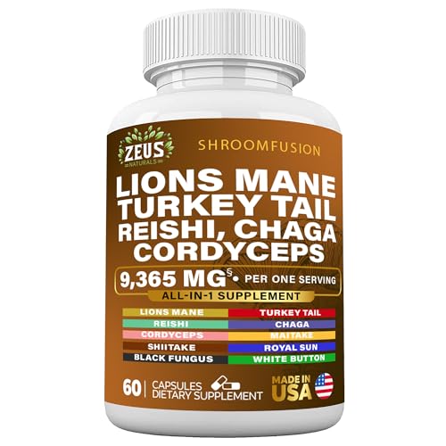 Zeus Naturals Lions Mane Capsules, Mushroom Supplement with Turkey Tail, Cordyceps - Maple Wellness Supplements