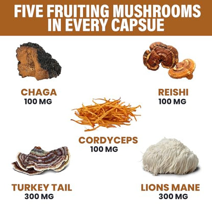 Zeus Naturals Lions Mane Capsules, Mushroom Supplement with Turkey Tail, Cordyceps - Maple Wellness Supplements