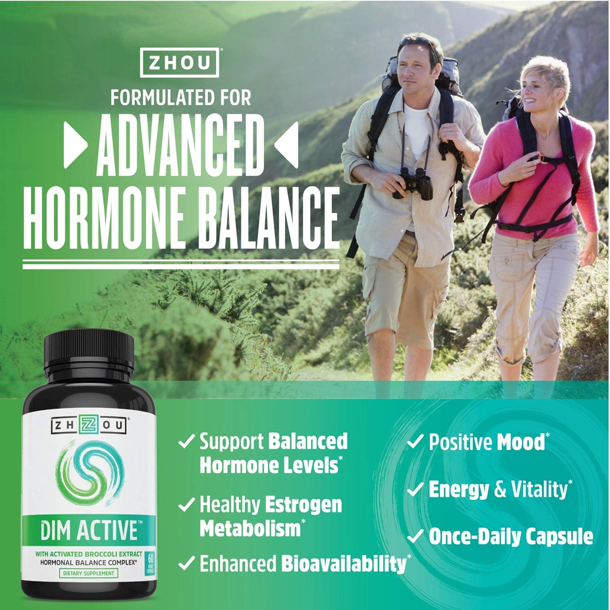 Zhou DIM Active - DIM Supplement, Hormone Balance for Women & Men, Hormonal Support with 250mg Diindolylmethane - 60 Vegan Capsules - Maple Wellness Supplements