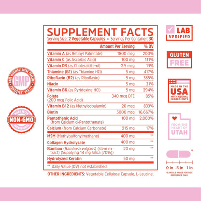 Zhou Hairfluence, Hair Growth Supplement with Biotin 5000mcg, Collagen, Keratin, - Maple Wellness Supplements