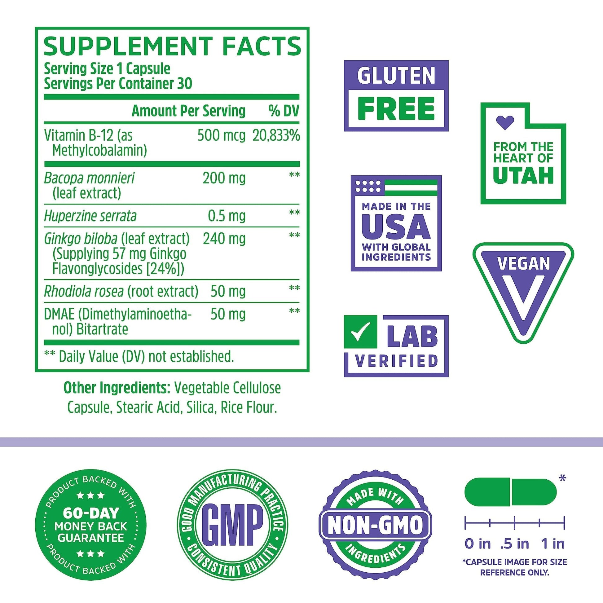 Zhou Neuro-Peak - Brain Supplements for Memory and Focus, Nootropic for Men & Women, Brain Support Pill for Adults, Brain Vitamins - 30 Veggie Capsules (Pack of 1) - Maple Wellness Supplements