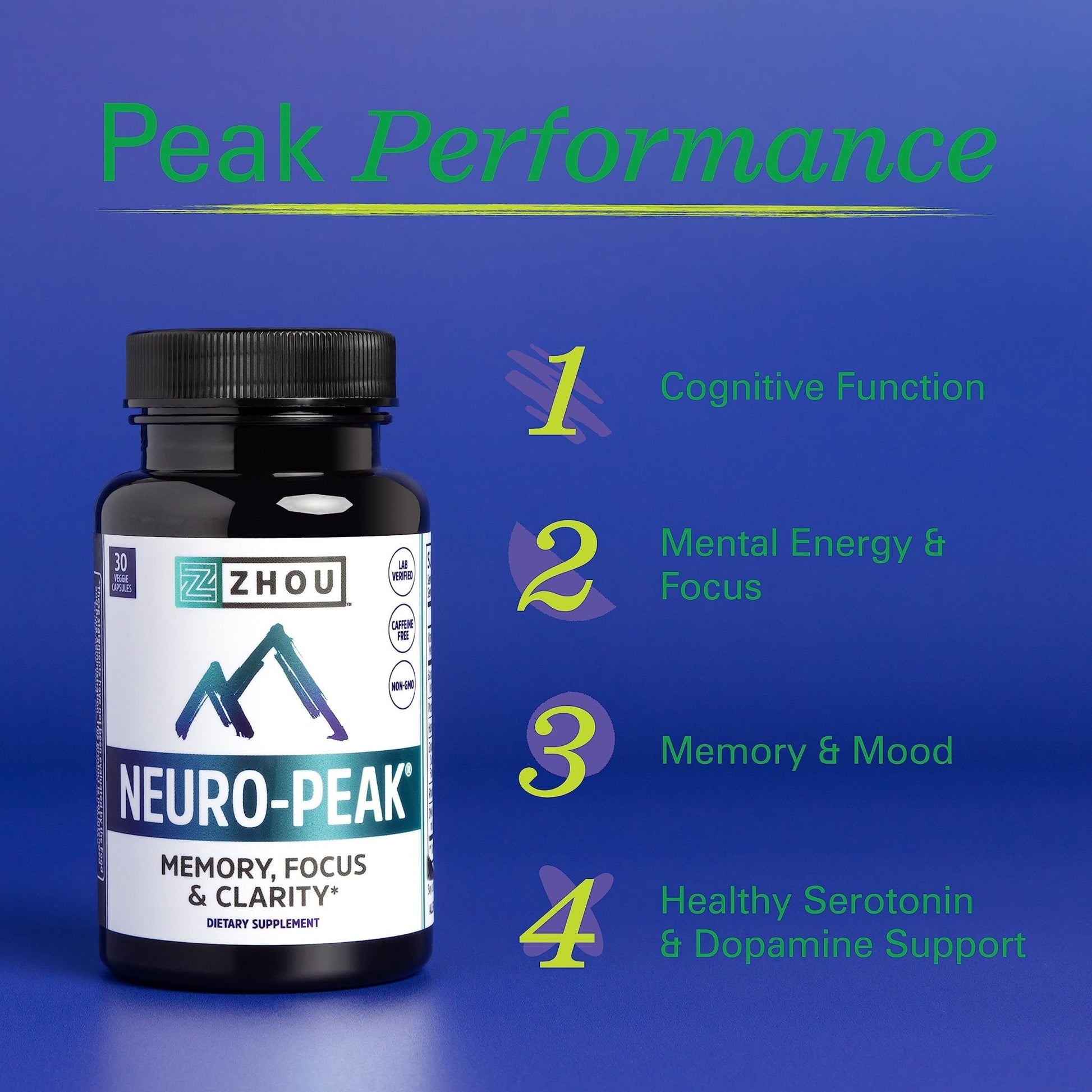 Zhou Neuro Peak Brain Support Supplement | Memory, Focus & Clarity Formula | DMAE - Maple Wellness Supplements
