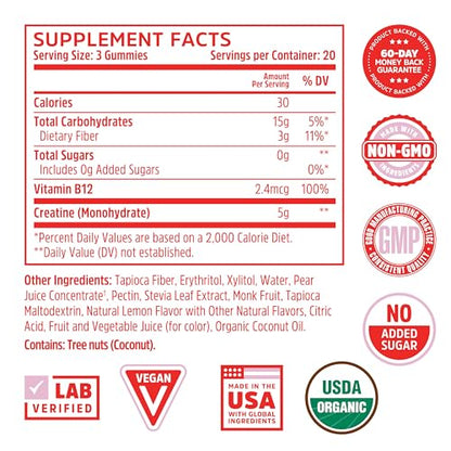 Zhou Nutrition Creatine Monohydrate Chewables 5g for Men & Women, Sugar Free - Maple Wellness Supplements