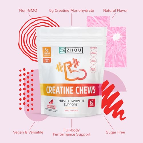 Zhou Nutrition Creatine Monohydrate Chewables 5g for Men & Women, Sugar Free - Maple Wellness Supplements
