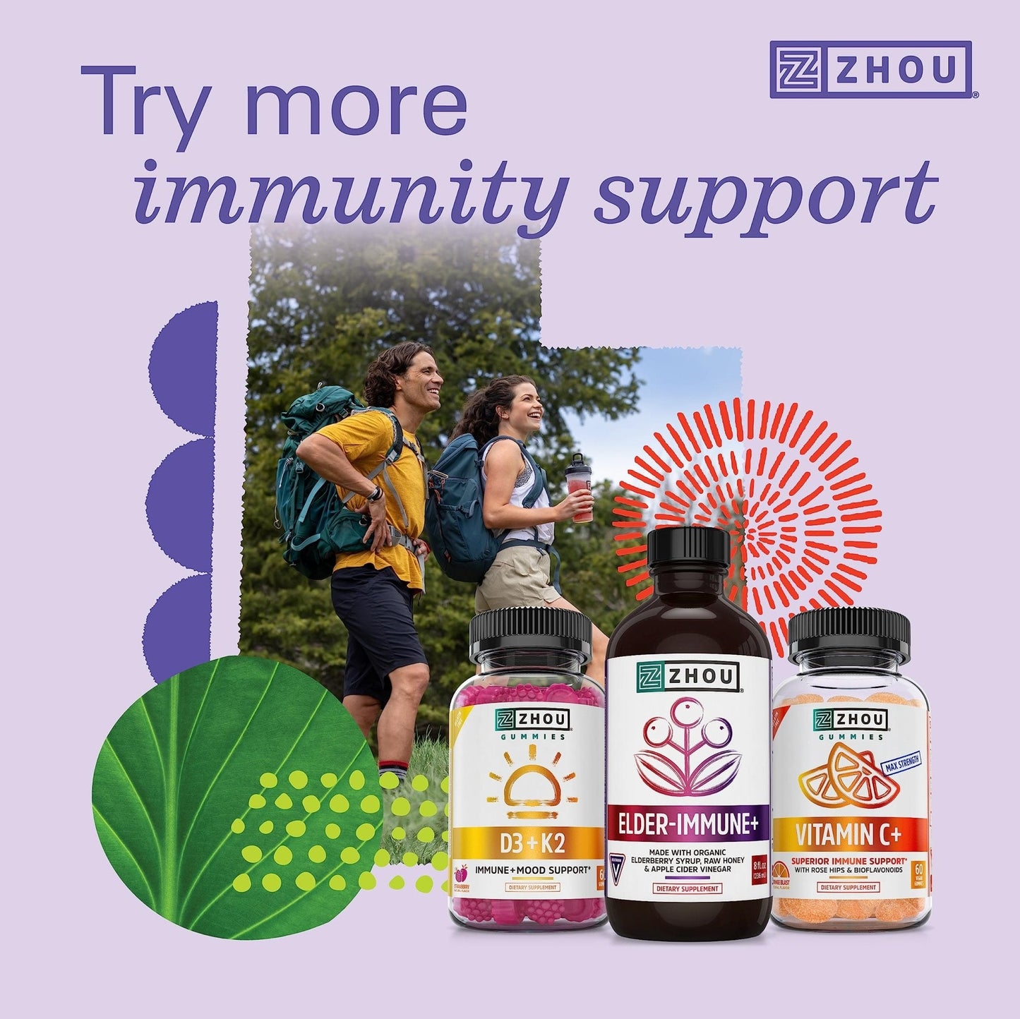 Zhou Nutrition Elder-Mune Sambucus Elderberry Gummies with Zinc and Vitamin C - Maple Wellness Supplements