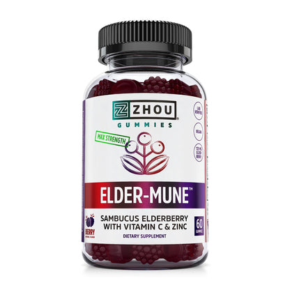 Zhou Nutrition Elder-Mune Sambucus Elderberry Gummies with Zinc and Vitamin C & vH - Maple Wellness Supplements