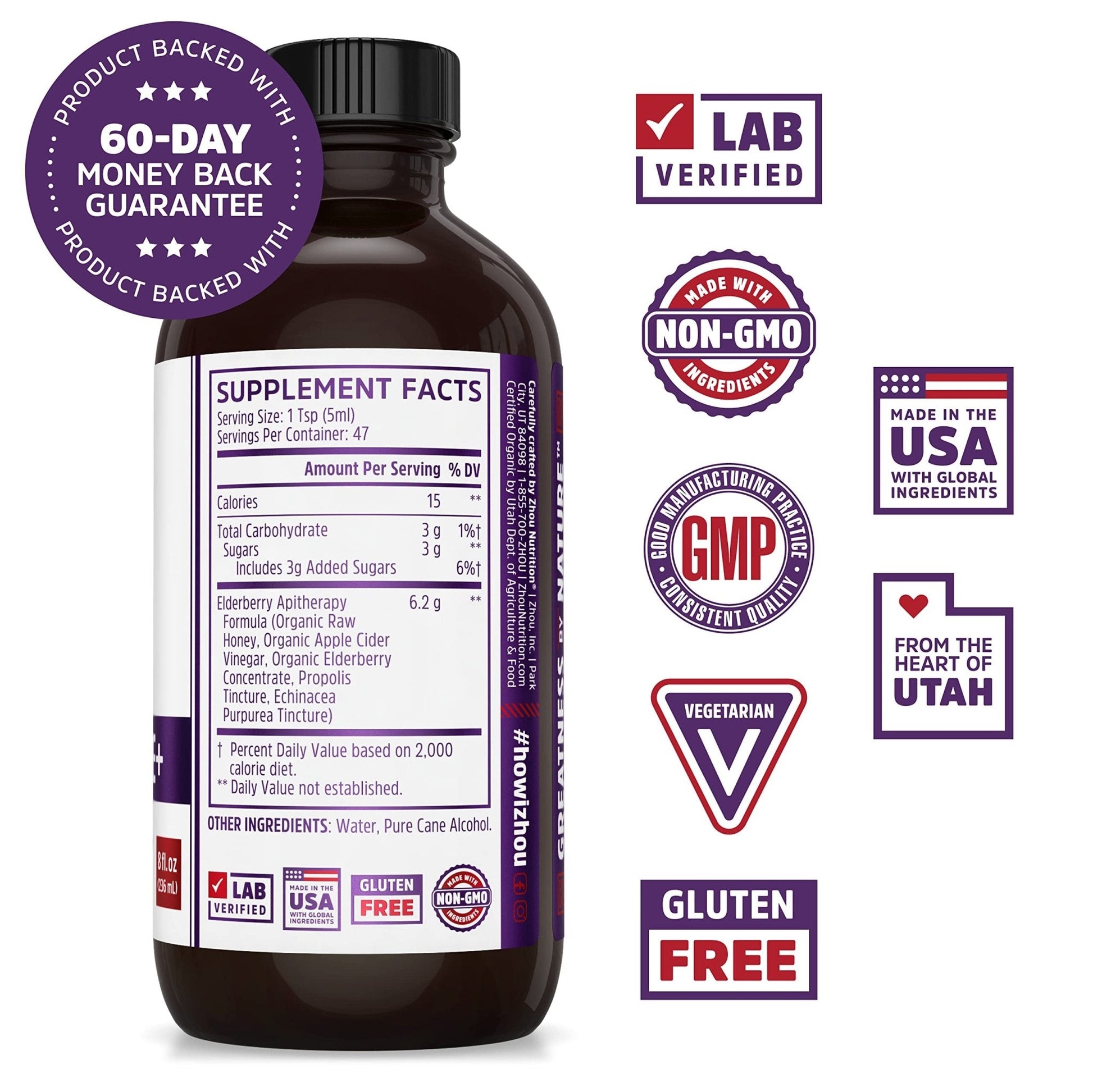 Zhou Nutrition Elderberry Syrup, Immune System Booster with Organic Elderberry Syrup - Maple Wellness Supplements