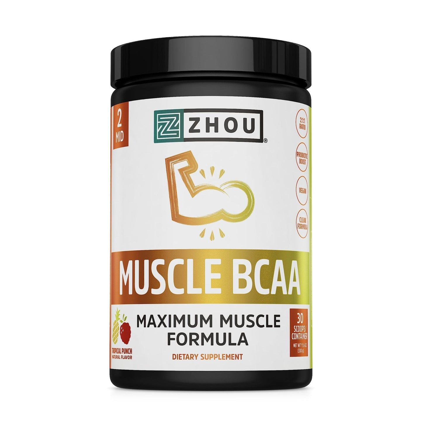 Zhou Nutrition Muscle BCAA Powder, Vegan Muscle Recovery, Natural, Clean Formula - Maple Wellness Supplements