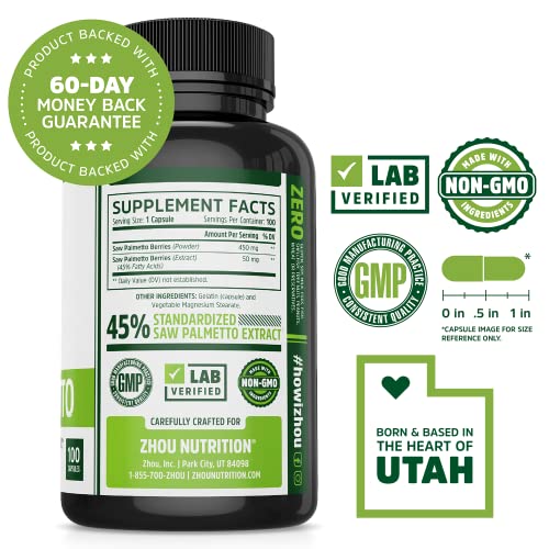 Zhou Nutrition Saw Palmetto Extract 500 mg, Prostate Health, Urinary Tract Support, DHT - Maple Wellness Supplements