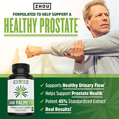 Zhou Nutrition Saw Palmetto Extract 500 mg, Prostate Health, Urinary Tract Support, DHT - Maple Wellness Supplements