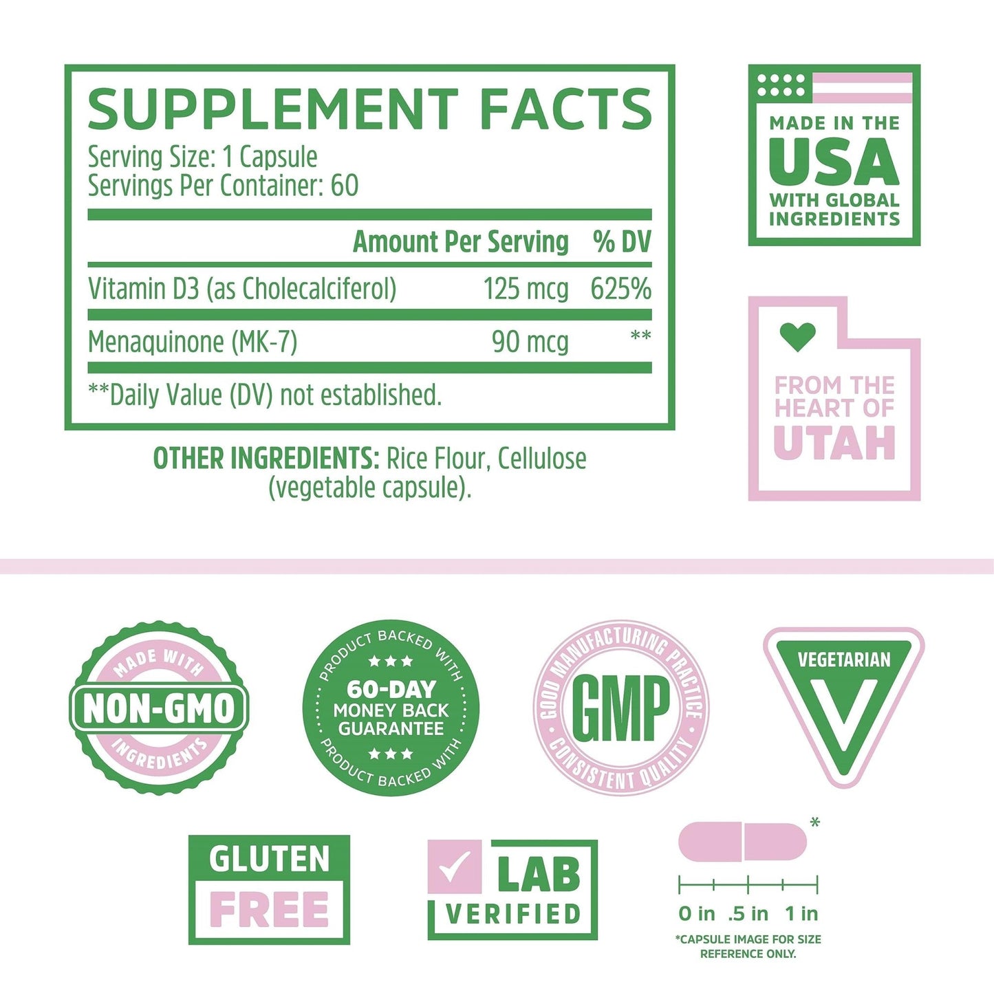 Zhou Nutrition Vitamin D3 K2, Bone and Heart Health Formula 5000 IU Vitamin D3 & 90 mcg - Maple Wellness Supplements