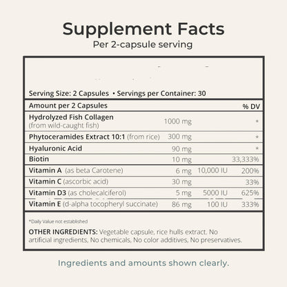 Zi-Collagen Marine Collagen Capsules for Skin, Hair & Nails Support – with Phytoceramides, Hyaluronic Acid, Biotin - Maple Wellness Supplements