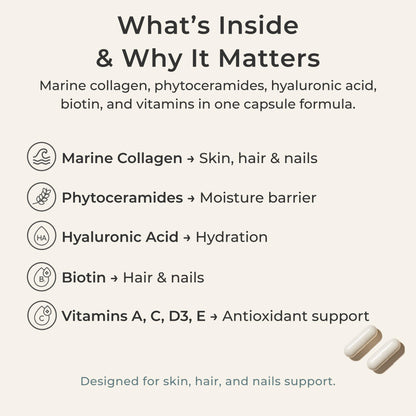 Zi-Collagen Marine Collagen Capsules for Skin, Hair & Nails Support – with Phytoceramides, Hyaluronic Acid, Biotin - Maple Wellness Supplements