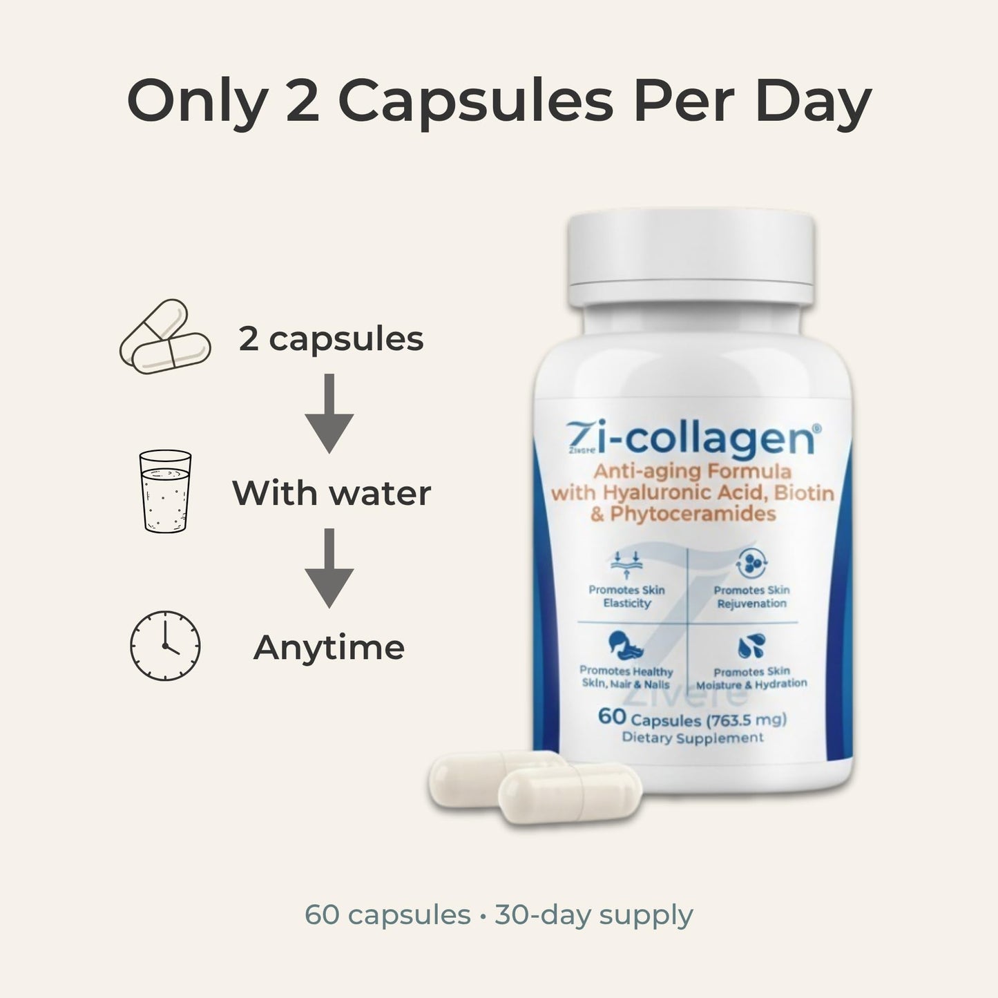 Zi-Collagen Marine Collagen Capsules for Skin, Hair & Nails Support – with Phytoceramides, Hyaluronic Acid, Biotin - Maple Wellness Supplements