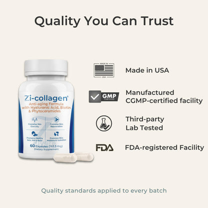 Zi-Collagen Marine Collagen Capsules for Skin, Hair & Nails Support – with Phytoceramides, Hyaluronic Acid, Biotin - Maple Wellness Supplements