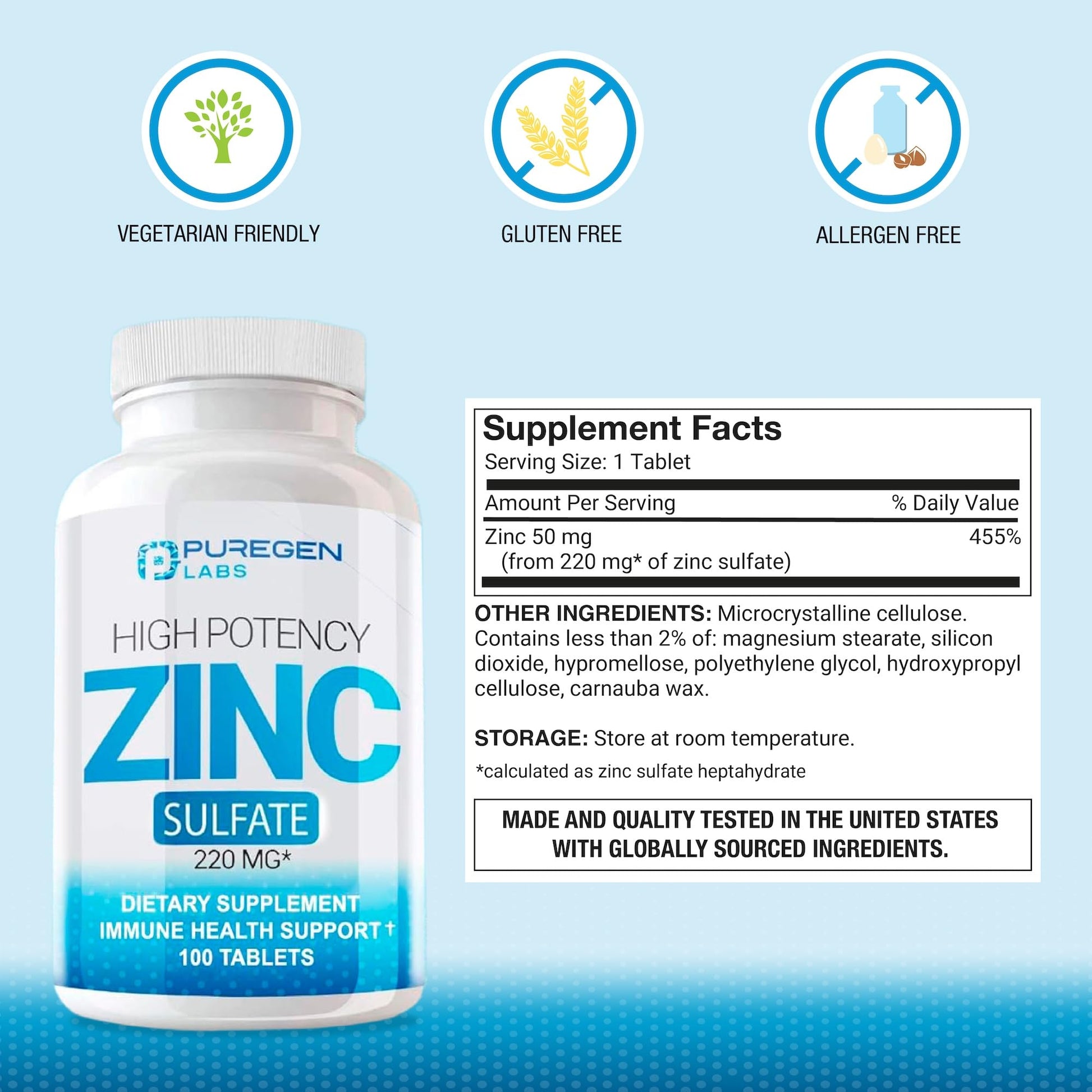 Zinc 220mg [High Potency] Supplement – Zinc Sulfate for Immune Support System 100 Tablets - Maple Wellness Supplements